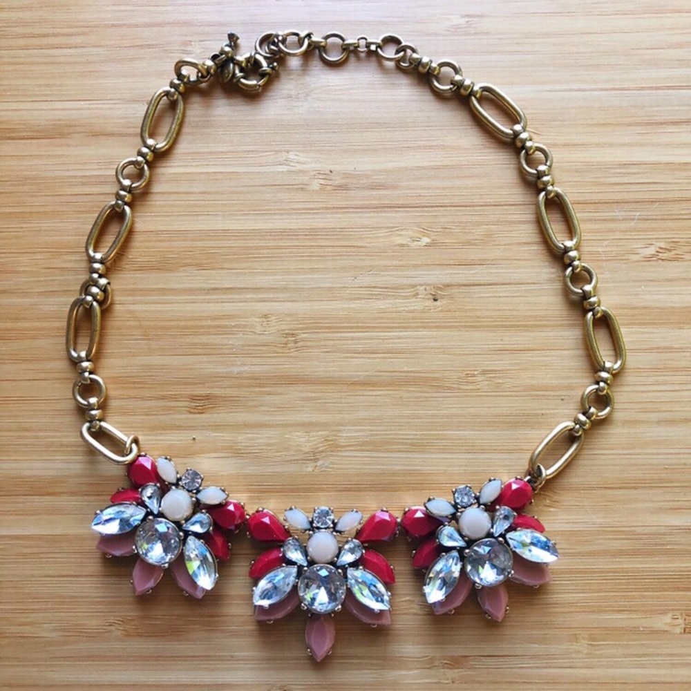 J Crew Pink and Gold Statement Necklace